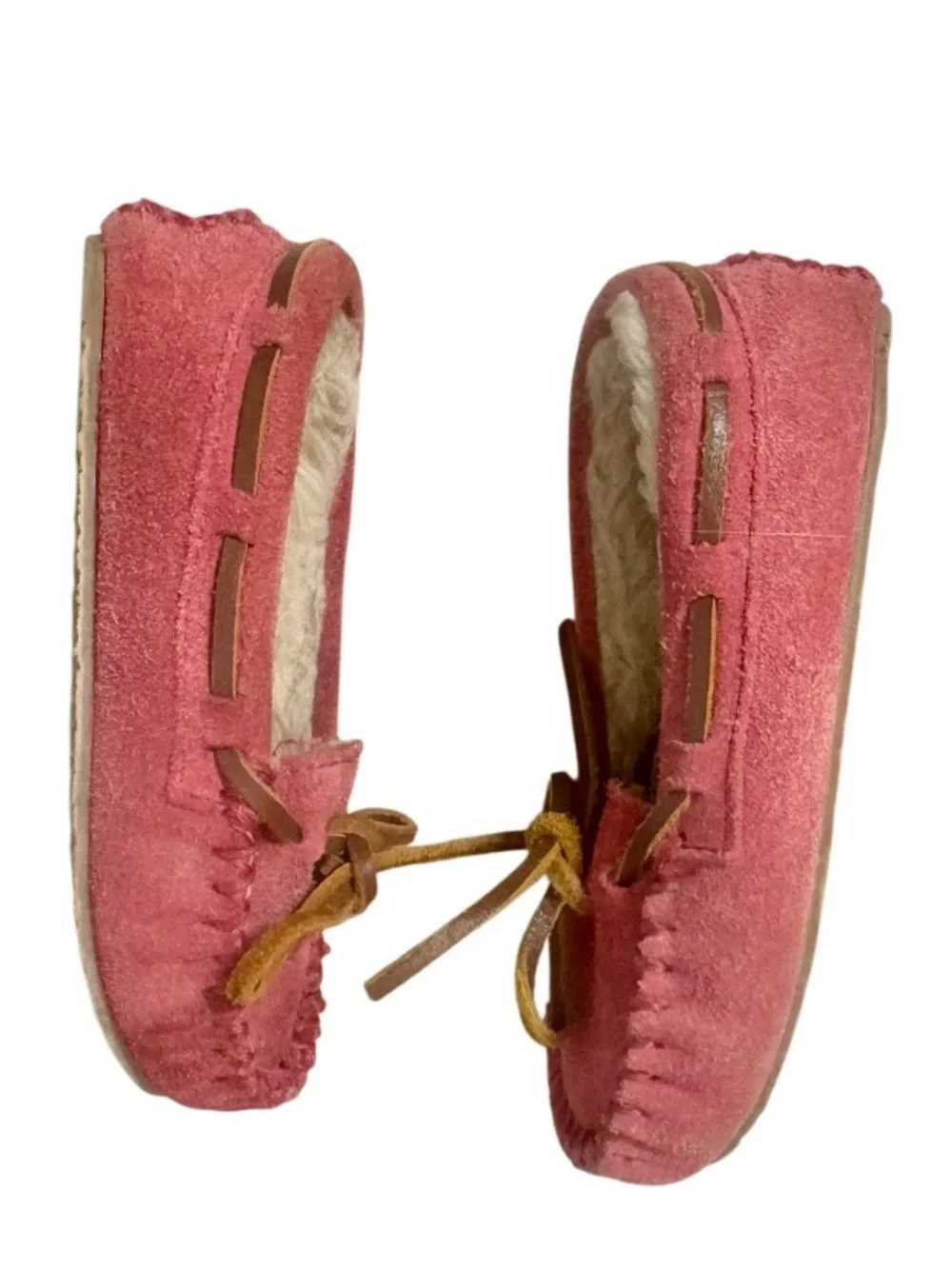 MINNETONKA Cassie pink suede fur lined slip on shoes slippers girl’s size 7